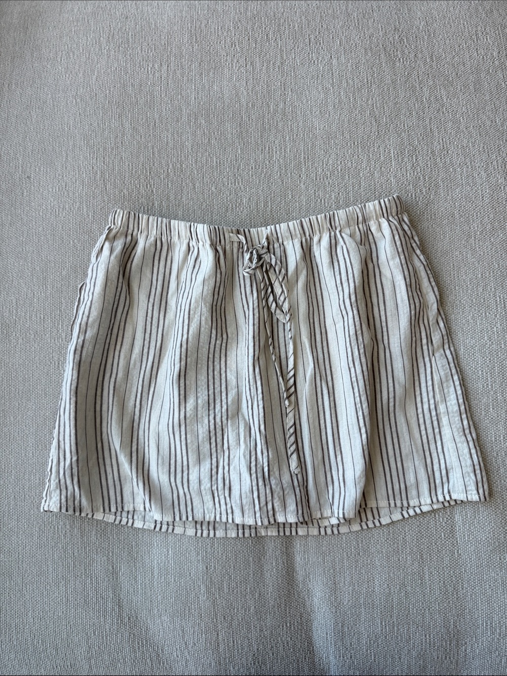 SHEIN Cream and Black Striped Drawstring Mini Skirt